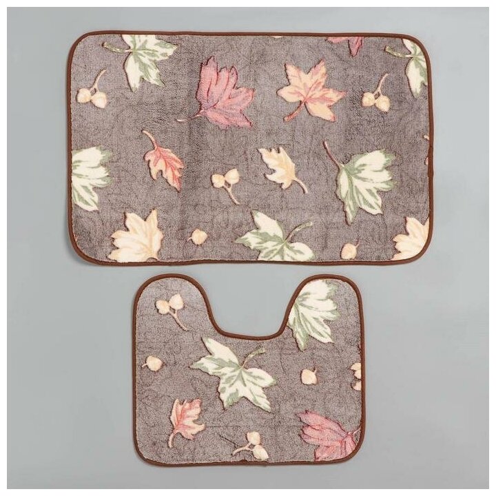 Набор ковриков для ванной и туалета Доляна «Осенние листья», 2 шт, 40×50, 50×80 см для дома