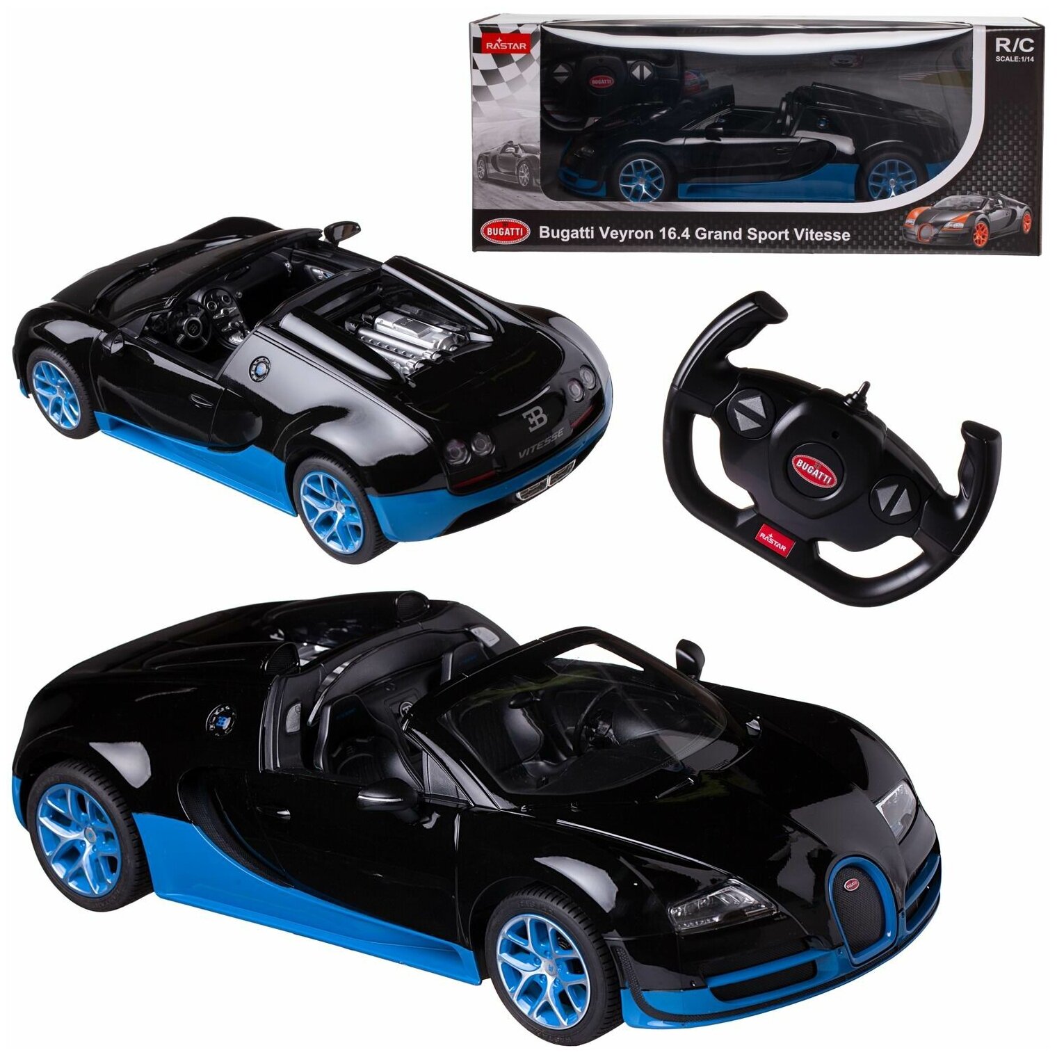 Машина р/у 1:14 Bugatti Grand Sport Vitesse (Special version) сине-черный цвет, 2.4G