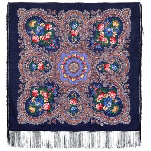 Шерстяной платок Павловопосадские платки Свидание с летом 14, фиолетовый, 89 х 89 см