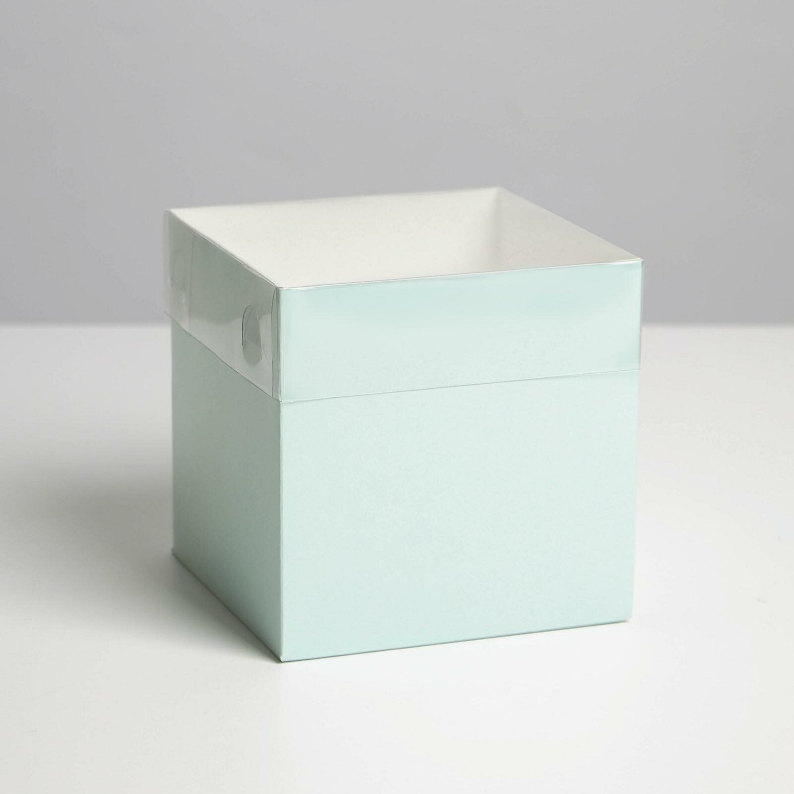Коробка для цветов с PVC крышкой, мятная, 12 х 12 х 12 см - фотография № 2