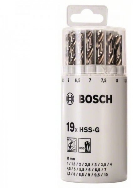 Набор сверл Bosch HSS-G тубус D1-10, 19шт