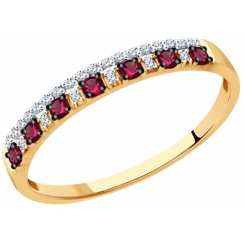 золотое кольцо с рубином бриллиантом Кольцо Diamant online, золото, 585 проба, рубин, бриллиант, размер 17.5