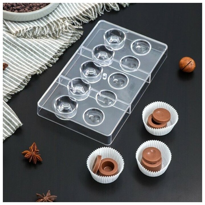 Форма для шоколада и конфет «Бабл», 10 ячеек, 20×12×2,5 см, d=2,5 см, d=2,7 см