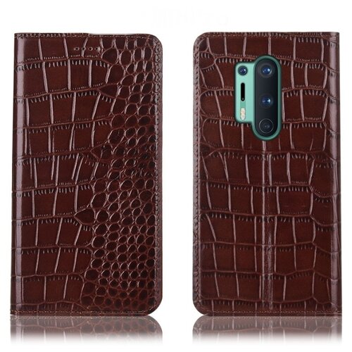 фото Чехол-книжка mypads premium для oneplus 8 pro из качественной импортной натуральной кожи теленка с фактурной прошивкой рельефа кожи крокодила экзотический темно-коричневый