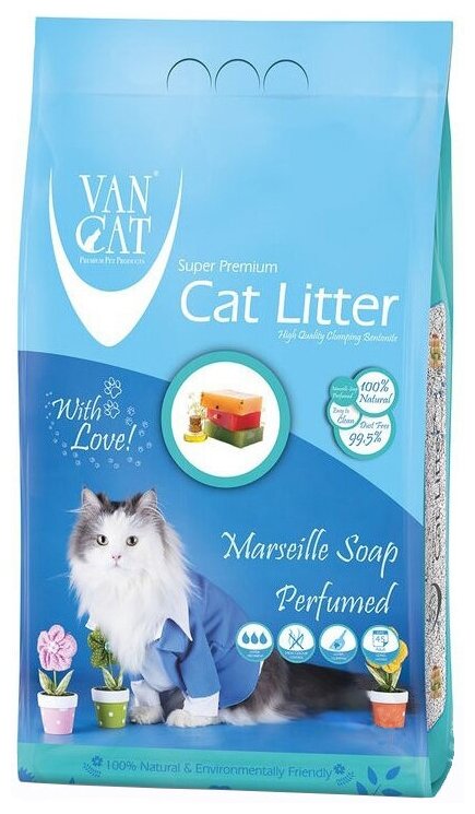 Van Cat Комкующийся наполнитель без пыли с ароматом марсельского мыла, пакет, 10 кг