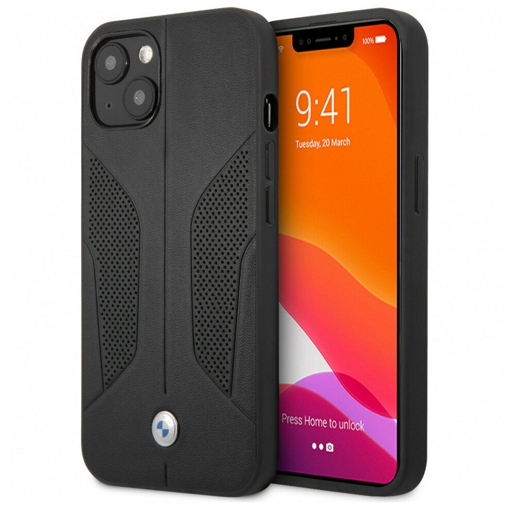 BMW Кожаный чехол BMW Signature Perforated Hard для iPhone 13, черный (MagSafe)