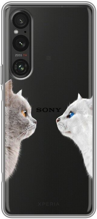 Полупрозрачный дизайнерский силиконовый чехол для Сони Иксперия 1 5 / Sony Xperia 1 V Кошки принт