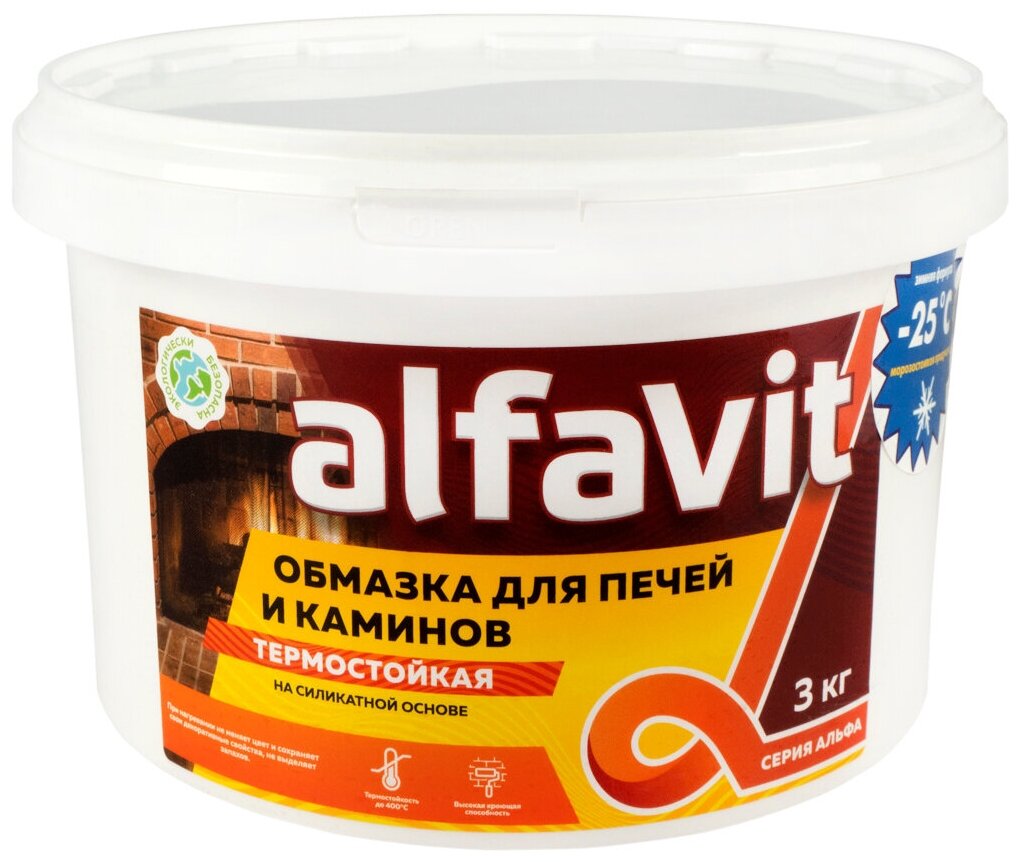 Обмазка для печей и каминов Alfavit серия Альфа, белая, 3 кг