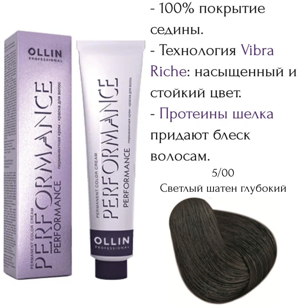 OLLIN Professional Performance перманентная крем-краска для волос, 5/00 светлый шатен глубокий, 60 мл - фотография № 6
