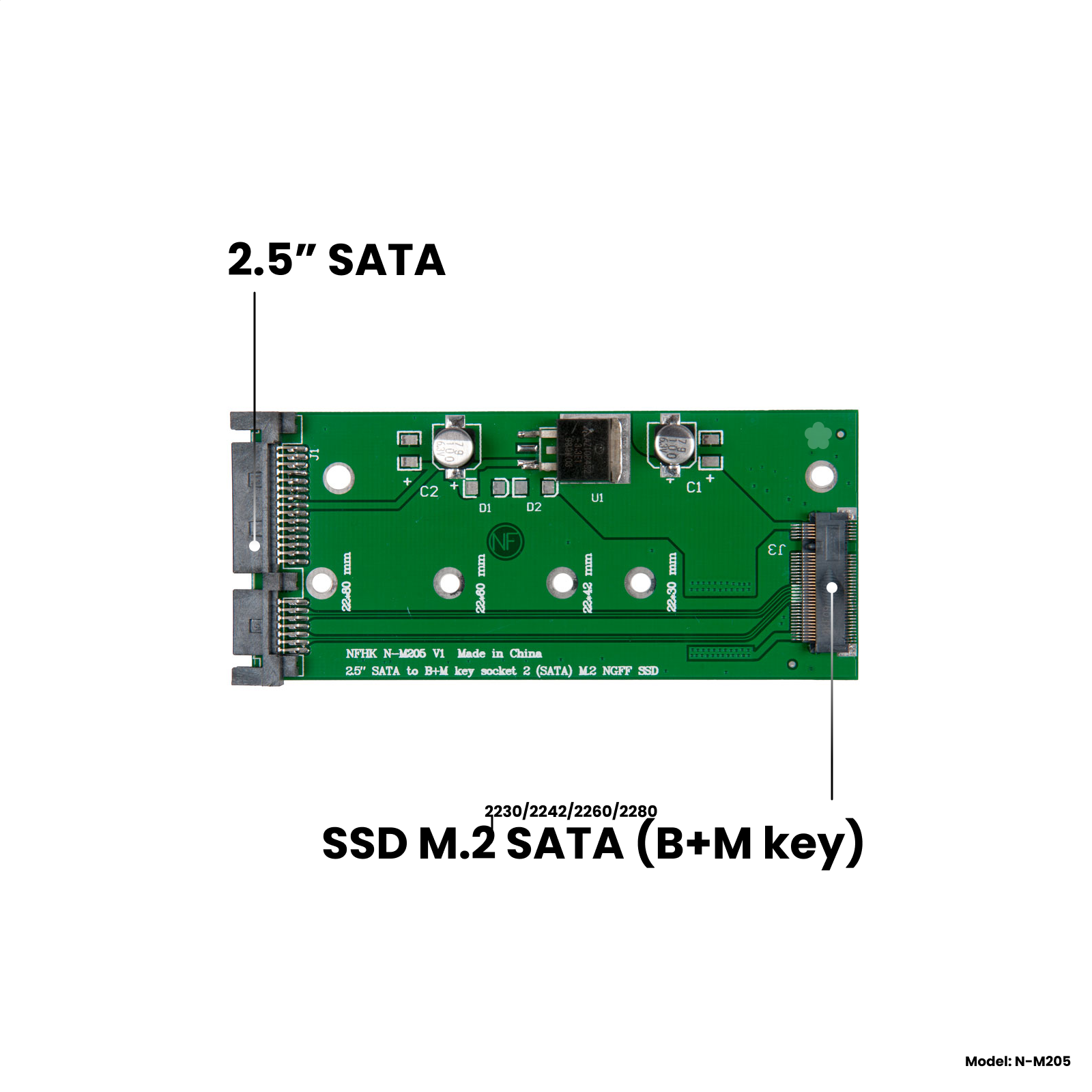 Адаптер-переходник для установки SSD M.2 SATA (B+M key) в разъем 2.5" SATA, NFHK N-M205