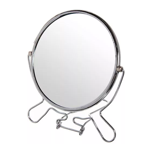 Купить Зеркало настольное двухстороннее с увеличением, диаметром 11 см.(5 ), Товары для дома, серебристый