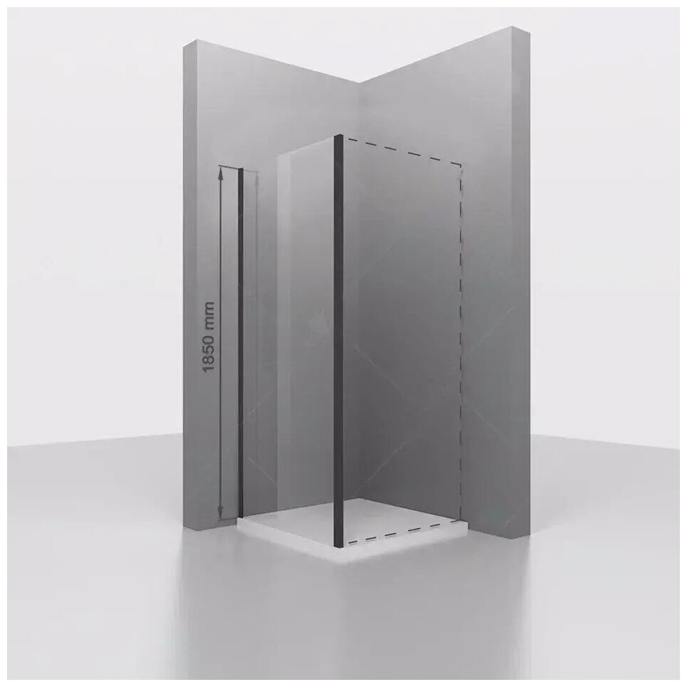 Боковая стенка RGW Z-050-1B 90х185 см для душевой двери, профиль черный, стекло прозрачное 6 мм