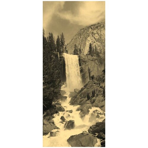 Самоклеящиеся фотообои Горный водопад, размер: 90x210 см, эффект: сепия