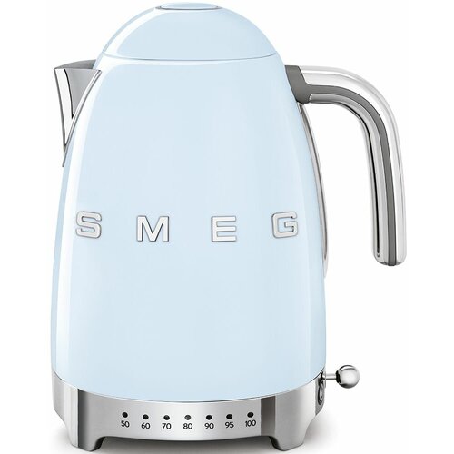 Электрический чайник Smeg Стиль 50-х г, чайник электрический, 1.7 л, 2400 Вт, корпус из нержавеющей стали, регулировка температуры, голубой