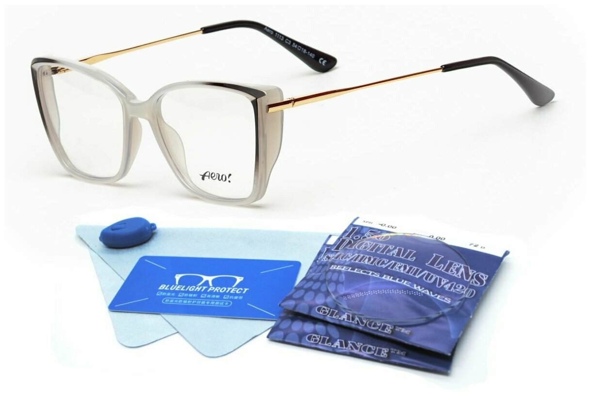 Компьютерные очки AERO с футляром мод. 1113 Цвет 3 с флагманскими линзами GLANCE DIGITAL 1.56 Blue Block 0.00 РЦ 62-64