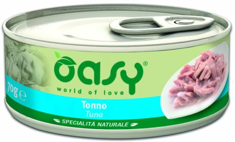 Влажный корм Oasy Specialita Naturali, для взрослых кошек от 1 до 6 лет, с тунцом 70 г х 24 шт — фото 1