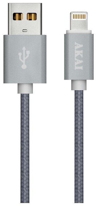 Дата-кабель Akai CE-604S разъем USB 2.0 8-pin Apple Lightinng серебро оплетка текстиль