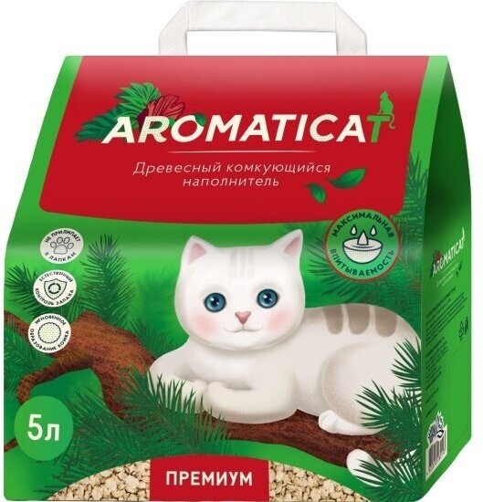 Наполнитель Aromaticat древесный комкующийся " 5л./2кг. PREMIUM