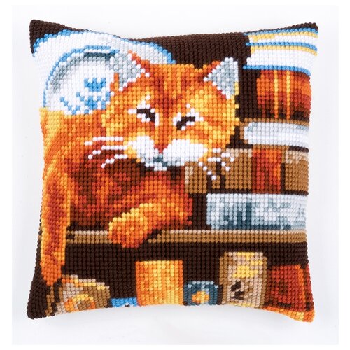 фото Набор для вышивания подушки кот и книги vervaco