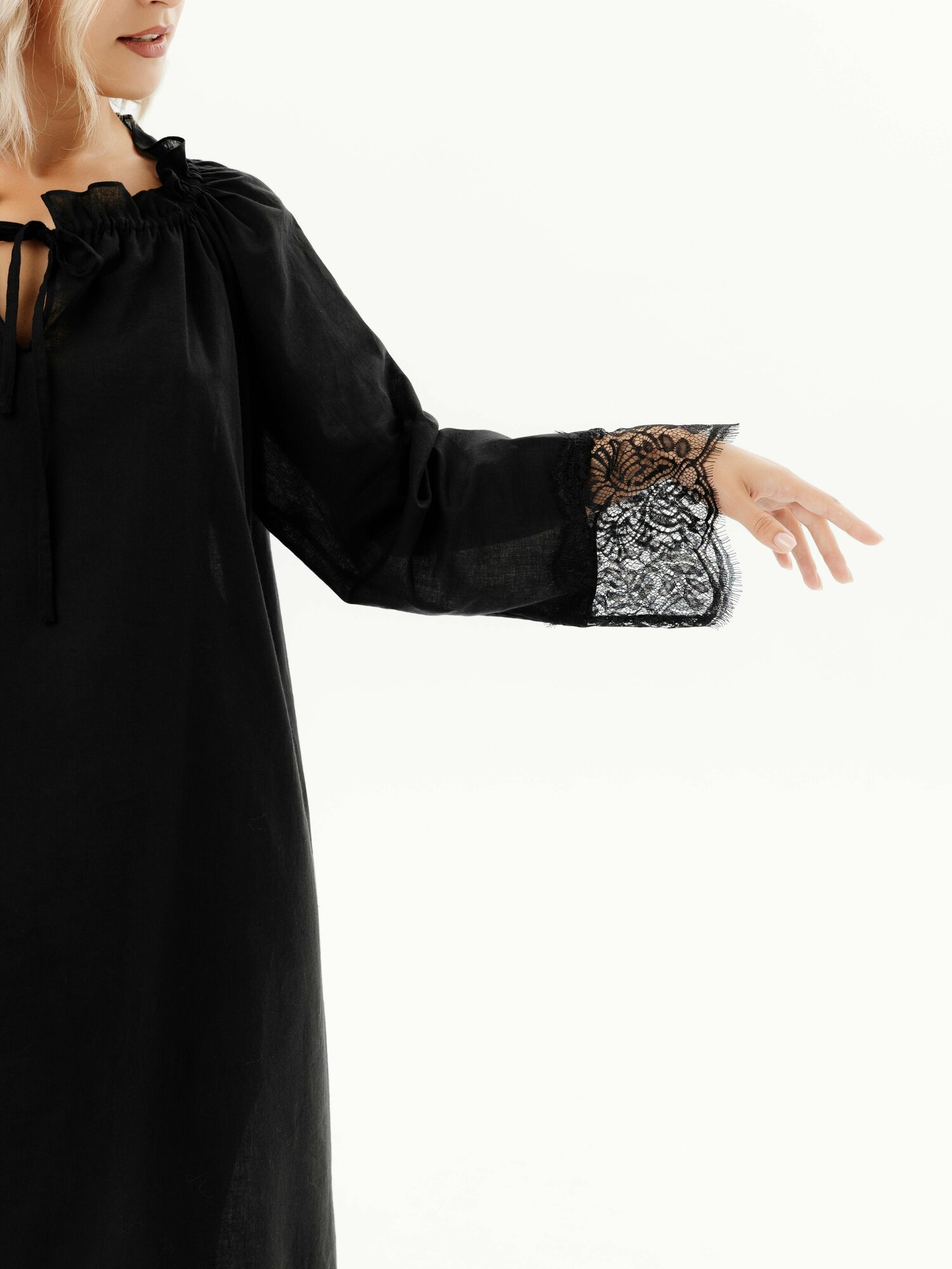 Ночная сорочка женская с длинным рукавом из турецкого хлопка с кружевом, размер 42-48 - фотография № 13