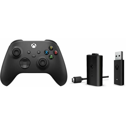 Геймпад Microsoft беспроводной Series S / X / Xbox One S / X Carbon Black черный + Аккумулятор + Беспроводной адаптер - ресивер для ПК беспроводной адаптер для беспроводного геймпада xbox one xbox series wireless adapter для компьютера рс ноутбука windows 10 11 oem wi fi