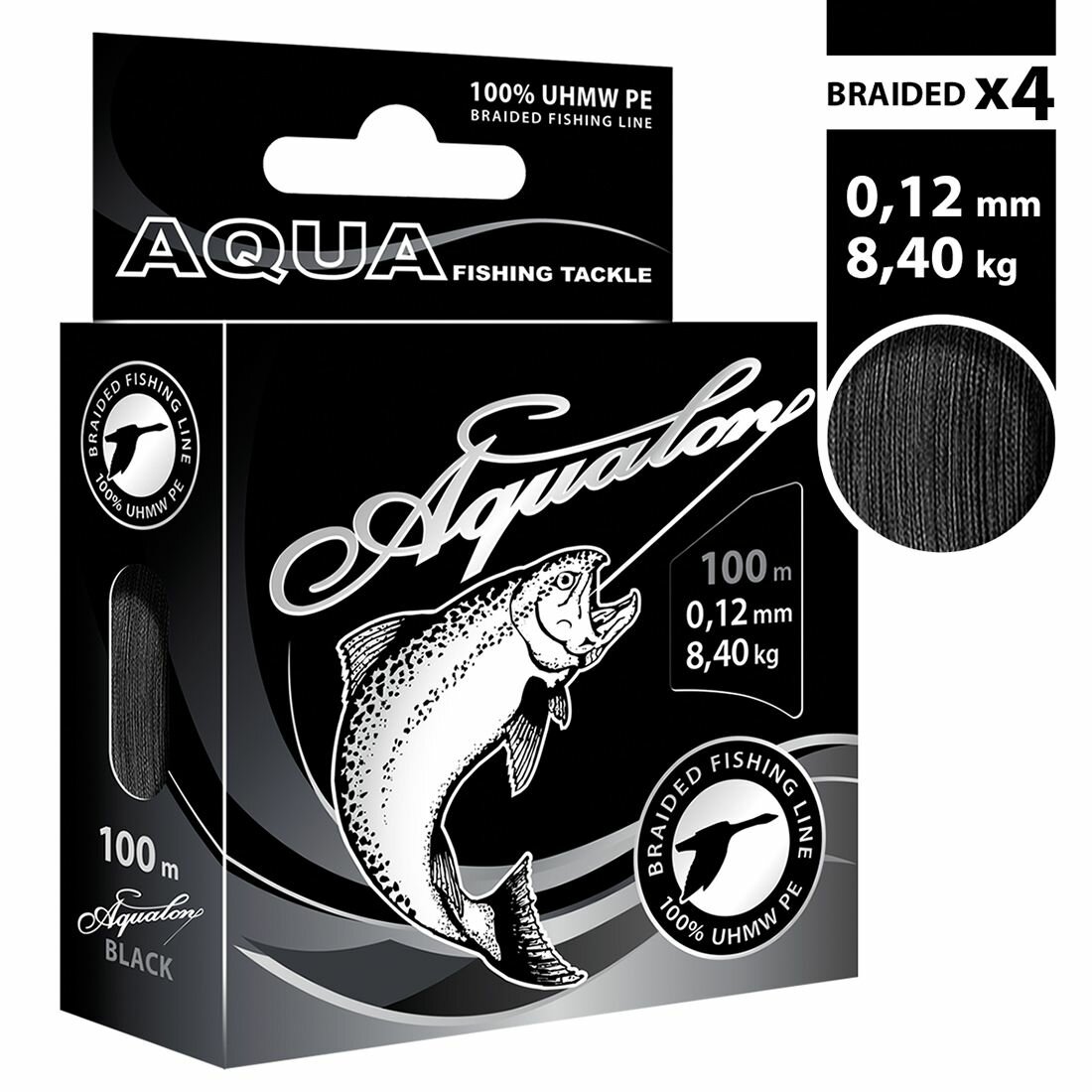 Плетеный шнур AQUA AQUALON 100m (black) d 0,12mm