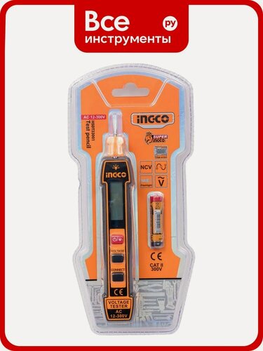 Изображение товара Индикаторная отвертка INGCO SUPER HSDT33001 с световой и звуковой индикацией напряжения, питанием от AAA батарей