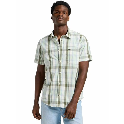 фото Рубашка lee men short sleeve button down shirt, размер s, зеленый