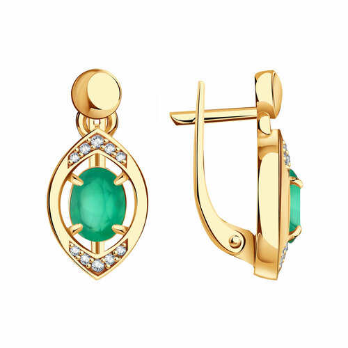фото Серьги diamant online, красное золото, 585 проба, агат, фианит, длина 2 см, , бирюзовый