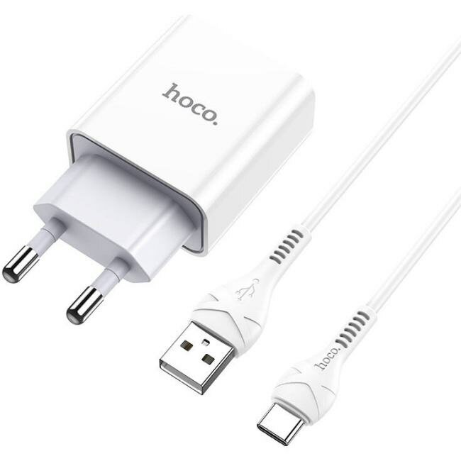 6931474727961 Зарядное устройство Hoco 10.5Вт, 2.1А, 1хUSB + кабель USB/Type-C 1м, C81A, белый, блистер — фото 1