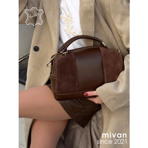 фото Сумка тоут mivan, фактура гладкая, коричневый