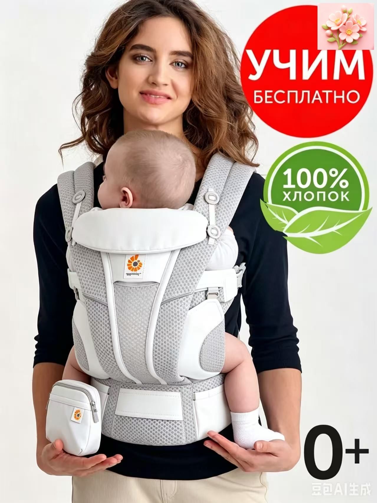 Эргорюкзак- хипсит для малышей от 0 / Ergobaby OMNI Breeze - Pearl Grey/ сумка рюкзак для мамы
