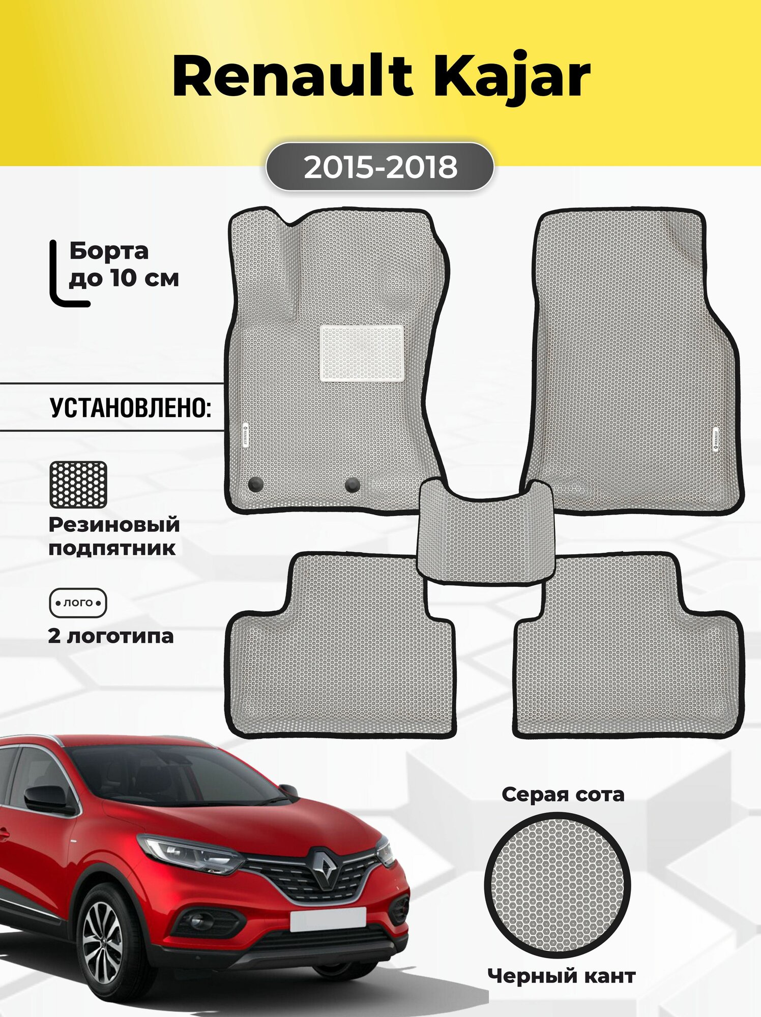 Автомобильные ЭВА коврики Renault Kadjar 1 поколения 2015-2018 c бортами