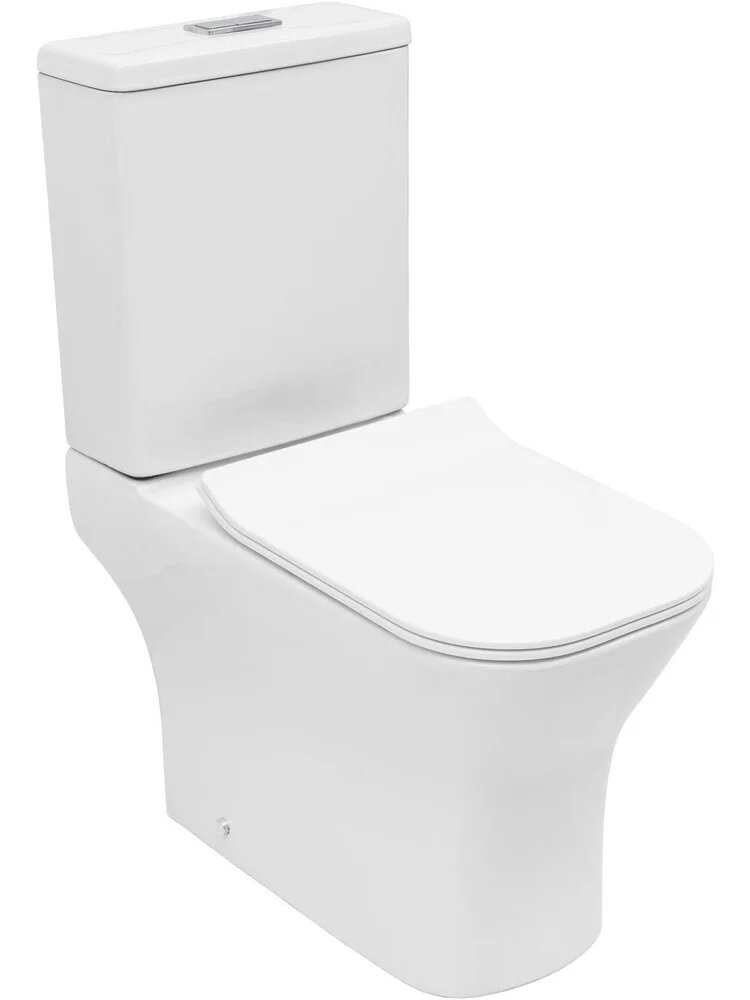 Унитаз-компакт напольный Aquanet 348011 с микролифтом, безободковый, фаянсовый, белый, глянцевый, с нижним подводом, сиденье для унитаза в комплекте