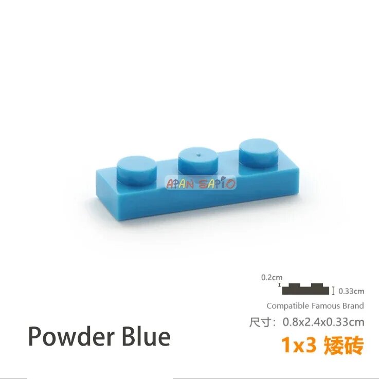 Конструктор APAN SAPIO пластиковые блоки 1x3 40 шт Синий, Powder Blue 40pcs