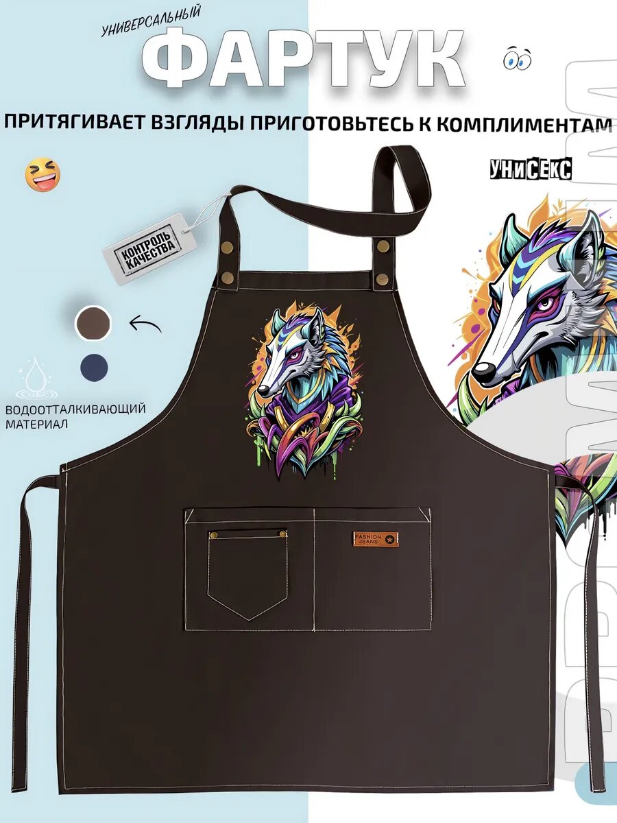 Фартук Волк Wolf Аниме волк с абстрактными элементами кухонный с принтом универсальный