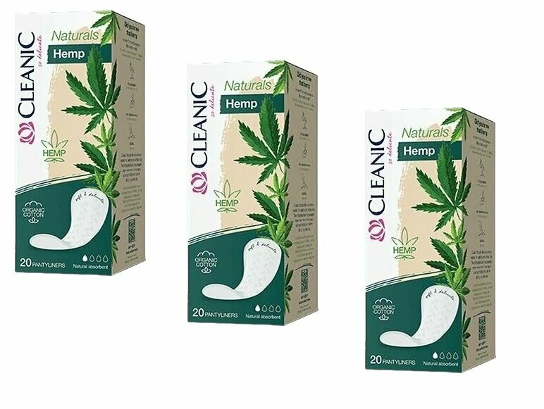 Прокладки Cleanic Naturals Organic Cotton&Hemp ежедневные гигиенические 20 шт, 3упаковки