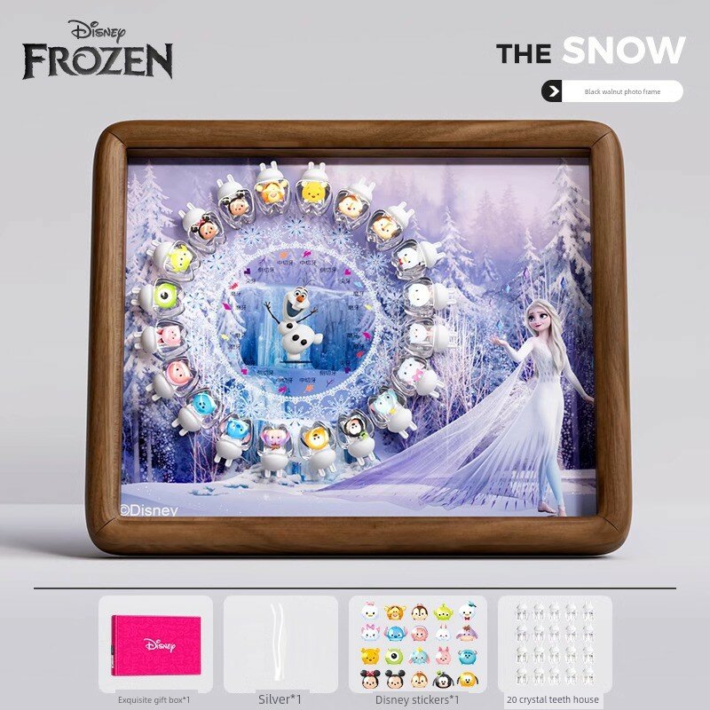 Собиратель зубов Disney Princess Elsa с ореховой рамкой и прозрачными кристаллическими зубами + наклейки Disney