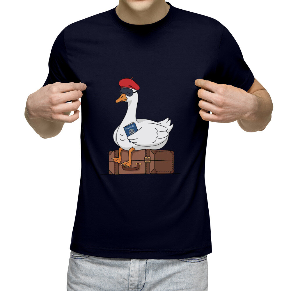 Мужская футболка «Гусь Усталый Турист на Чемодане» (темно-синий, 3XL)