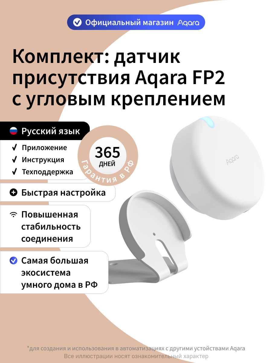 Комплект датчик присутствия Aqara FP2 с креплением AC-X01E, полная готовность к установке