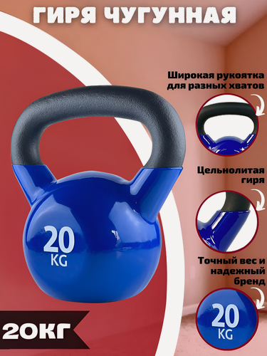 Изображение товара Гиря чугунная цельнолитая с виниловым покрытием SportElite 20 кг