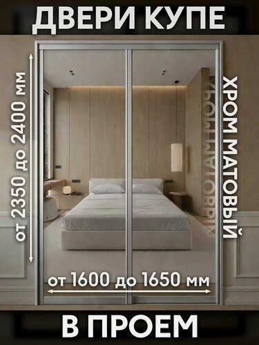 Изображение товара Раздвижные двери купе для гардеробной и шкафов купе с зеркалом в проем 2400х1650мм. Комплект 2шт.