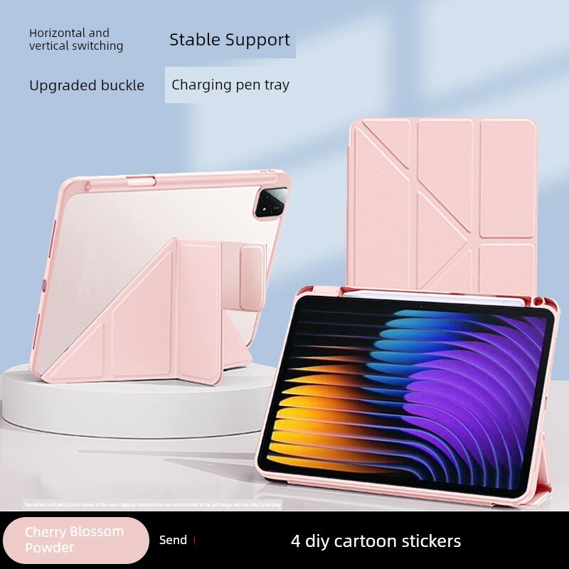 Чехол для Xiaomi Pad 7 11,2 дюйма, розовый, тонкий, анти-изгиб, 3+Y складывание, отсек для ручки, магнитная застежка