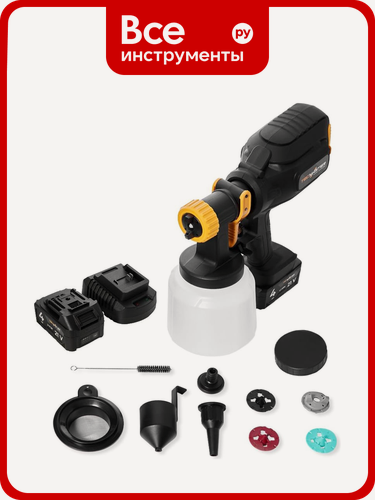 Изображение товара Краскопульт TECMASTER T1250 с двумя аккумуляторами з. у. и комплектом форсунок 1251250