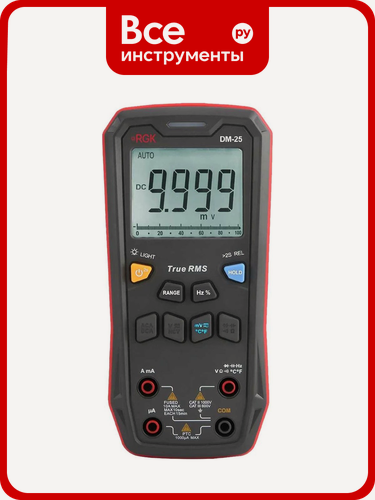 Изображение товара Цифровой мультиметр RGK DM-25 755160, современный, с функцией True RMS, подсветкой дисплея и автоотключением