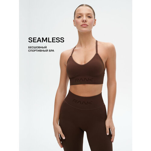 фото Топ спортивный rank seamless bra low, размер xl, коричневый