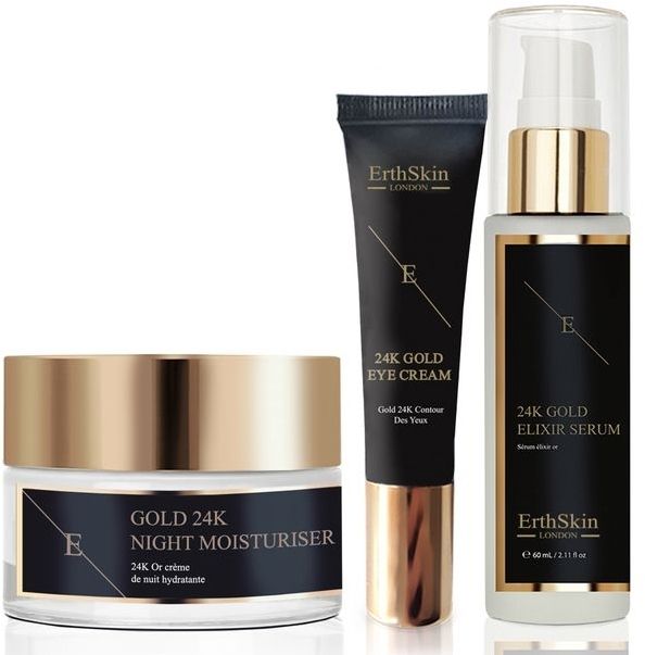 ErthSkin London Косметический набор 24k Gold Set (сыворотка/60мл, ночной крем/50мл, крем для глаз/15мл)