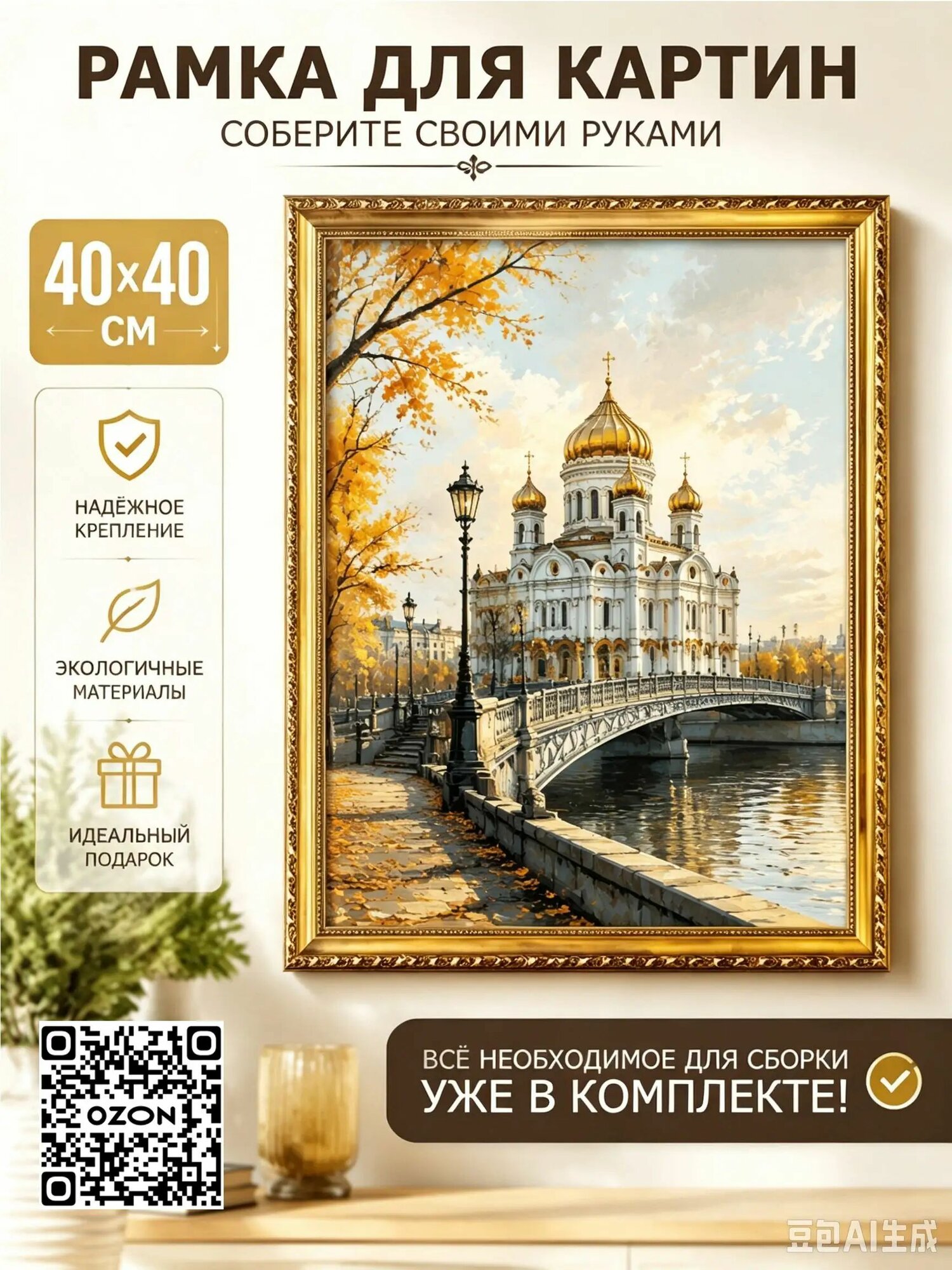 Багетная рамка 40х40 для картин по номерам на холсте, зеркала или гобеленовой картины, портрета по фото, алмазной мозаики и постера, а так же вышивки, иконы, пазлов, рисунков, рама самосборная