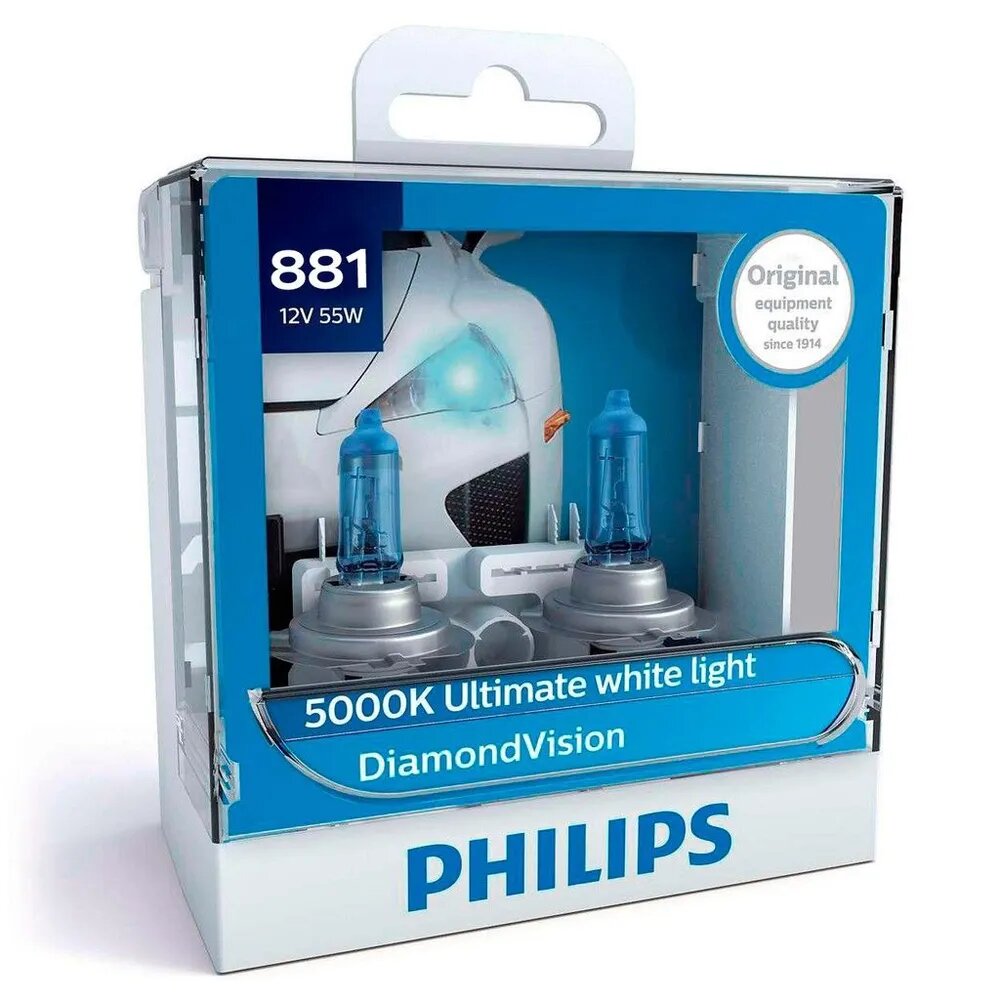 Philips Лампа автомобильная H11, арт. Diamond Vision H1 H3 H4 H7 H8 H11 HB3 HB4 H27/2 12V 55W 5000K Белый свет галогенные лампы авто фары