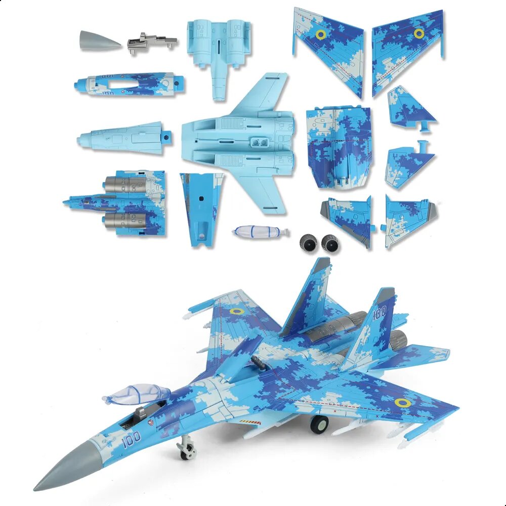 Игрушка сборная модель самолета Су-27 истребитель пластиковая 1:72 голубая